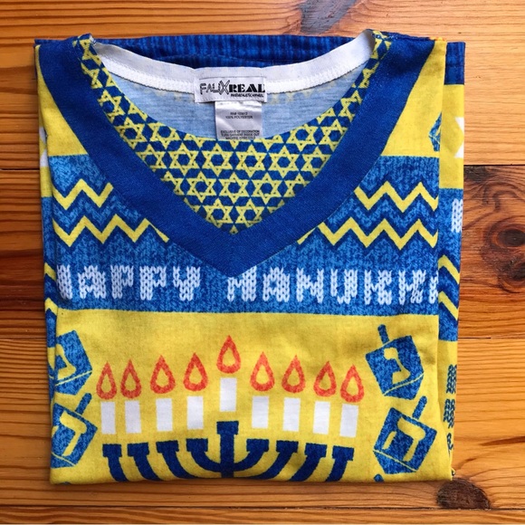 Faux Real Blue Gold Hanukkah Sweater, EUC, M/L - Picture 10 of 10